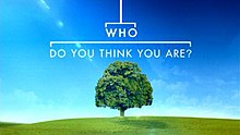 A green tree on a hill in a green field with the text 'Who Do You Think You Are?' above, styled as a family tree