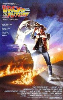 The poster shows a teenage boy coming out from a nearly invisible DeLorean with lines of fire trailing behind. The boy looks astonishedly at his wristwatch. The title of the film and the tagline "He was never in time for his classes ... He wasn't in time for his dinner ... Then one day ... he wasn't in his time at all" appear at the extreme left of the poster, while the rating and the production credits appear at the bottom of the poster.