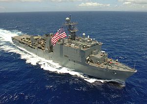 USS Rushmore (LSD-47), leaving San Diego, 6 January 2003.