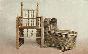 The museum owns the original Elder Brewster Chair and Peregrine White cradle
