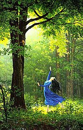 Painting of an Elf-woman dancing in a forest