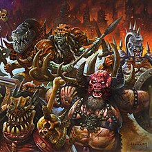 A painting of Gwar attacking