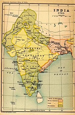 Nawabate of Arcot, on the Bay of Bengal, marked as "Carnatic" at its height of power.