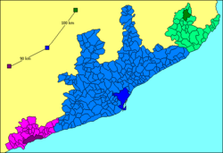 Barcelona metropolitan area in blue