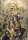 Georges Braque, 1911–12, Man with a Guitar (Figure, L'homme à la guitare), oil on canvas, 116.2 × 80.9 cm (45.75 × 31.9 in), Museum of Modern Art, New York