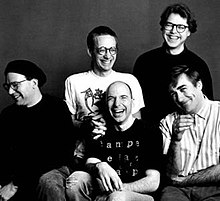 Clockwise from left: Wayne Horvitz, John Zorn, Bill Frisell, Fred Frith, Joey Baron.