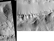 Persbo Crater Wall, as seen by HiRISE. Scale bar is 500 meters long. Click on image to see details in rock layers in wall.