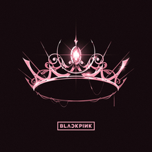 The group's logo in pink font under a shining pink crown against a stark black background.