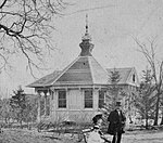 The Comfort Station at Harlem Meer, near the Sixth Avenue park entrance, appears on park maps as early as 1866, and as late as 1944.[39]