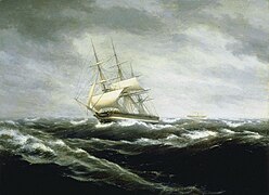 packet ship in a stormy sea, 1849 in the collection at The Mariners' Museum