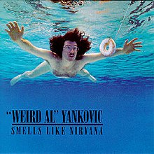 A parody of Nirvana's Nevermind album cover, where "Weird Al" Yankovic swims towards a doughnut on a fishhook.