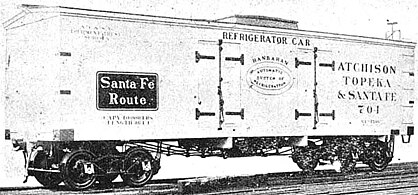 A rare double-door refrigerator car used the "Hanrahan System of Automatic Refrigeration" as built by ACF, circa 1898. The car had a single, centrally located ice bunker which was said to offer better cold air distribution. The two segregated cold rooms were well suited for less-than-carload (LCL) shipments.