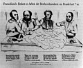 Caricature of German liberals stitching Germany together