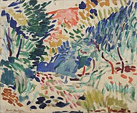 Henri Matisse, Landscape at Collioure, 1905, Museum of Modern Art, New York City. Fauvism a Modernist movement in Paris active from 1900 to 1907.