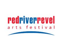 The text "Red River Revel" is above the words "arts festival". The "river" in "Red River Revel" is blue.